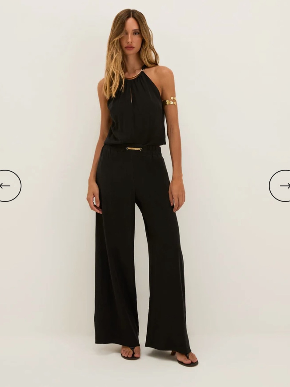 Vix Paula Hermanny Black Wide Leg Pull-On Pants with Gold Accent Small